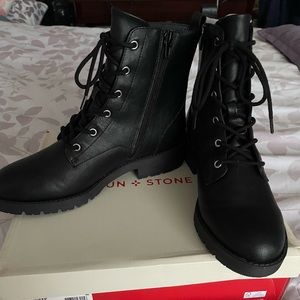 NWT Sun &Stone black lace up combat boots. Size 7  Brand new, with box.